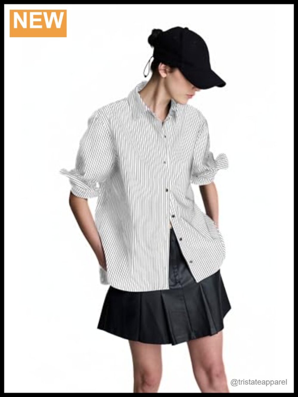 Long Sleeve Cotton Pinstripe Button Down Shirt Women's Business Casual Top